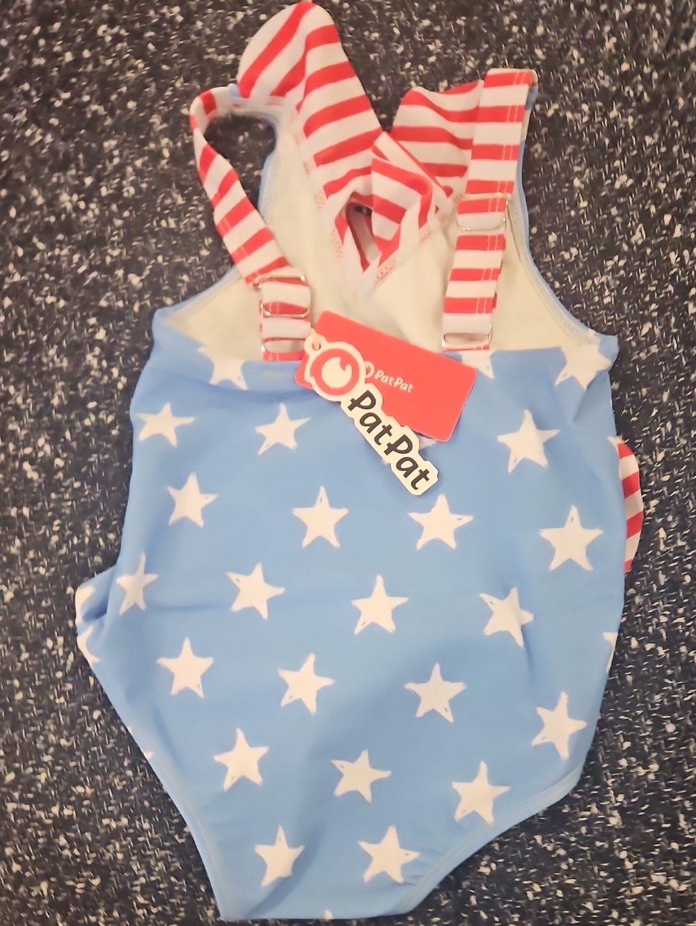 PatPat Blue Star One-Piece with Red Striped Straps